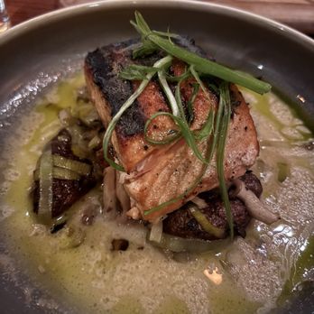 Whiskey Cake - Wood Grilled Salmon - New American Near Me - San Antonio, Texas