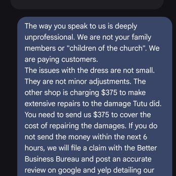 Nino Tailoring & Alterations - owner decided to get petty and admitted to doing a bad job because the dress was "old". It was not. - Sewing & Alterations Near Me - Anaheim, California
