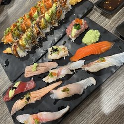 Amami Sushi Bistro - Salmon lover roll, dragon roll, omakase set