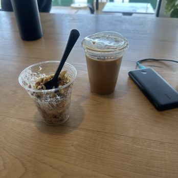 Banner Coffee - Overnight oats and iced latte with maple syrup - Coffee & Tea Near Me - Arroyo Grande, California Banner Coffee - Overnight oats and iced latte with maple syrup - Coffee & Tea Near Me - Arroyo Grande, California