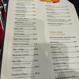Tapas menu