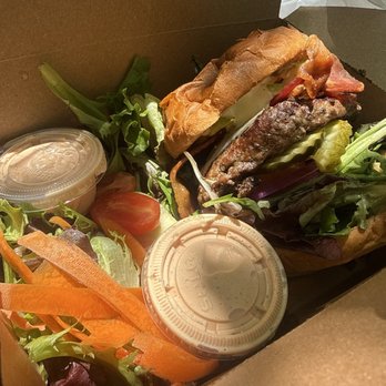 Carmen's Bistro & Bar - Bottle cap burger with side salad - Bars Near Me - Santa Rosa, California