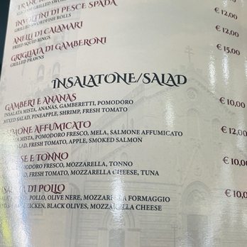 San Giacomo - Inside Menu (fish and salad) - Seafood Near Me - Messina, Maine