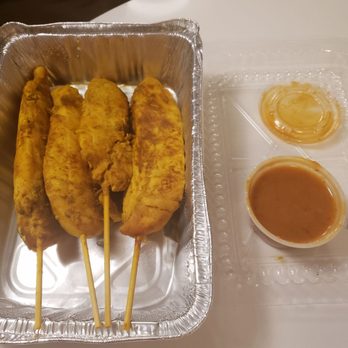 Thai 9 - Chicken satay with peanut sauce...extremely sweet...they don't serve pickle veggie here - Thai Near Me - Lincoln, New Hampshire Thai 9 - Chicken satay with peanut sauce...extremely sweet...they don't serve pickle veggie here - Thai Near Me - Lincoln, New Hampshire
