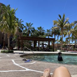 Pool area with volleyball net