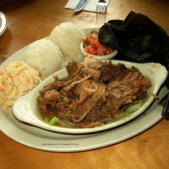 Kona Kitchen - Seattle - Combination plate with Kalua pig and cabbage, laulau, two scoops of rice and mac salad. - Hawaiian Near Me - Seattle, Washington Kona Kitchen - Seattle - Combination plate with Kalua pig and cabbage, laulau, two scoops of rice and mac salad. - Hawaiian Near Me - Seattle, Washington