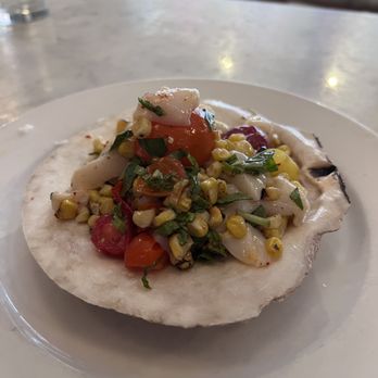 Neptune Oyster - Scallop Crudo with corn and tomatoes - Seafood Near Me - Boston, Massachusetts
