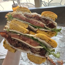 Turkey Club on jalapeño bagel Turkey Club on jalapeño bagel