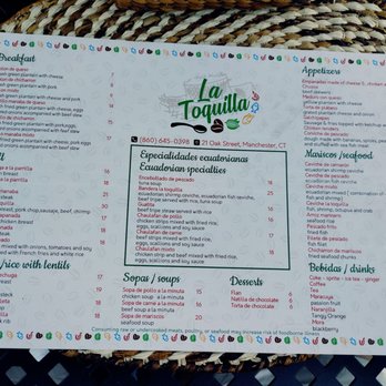 La Toquilla - Menu. - Latin American Near Me - Manchester, Connecticut La Toquilla - Menu. - Latin American Near Me - Manchester, Connecticut