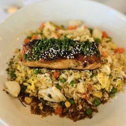 Salmon with crab fried rice