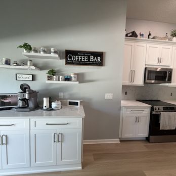 Hanover Floors Kitchen & Bath - Added a coffee bar in the breakfast nook area. - Carpeting Near Me - Tampa, Florida Hanover Floors Kitchen & Bath - Added a coffee bar in the breakfast nook area. - Carpeting Near Me - Tampa, Florida