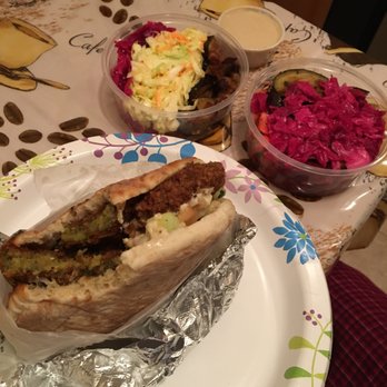 My Grill Bar - Falafel sandwich with sides. - Kosher Near Me - Brooklyn, New York My Grill Bar - Falafel sandwich with sides. - Kosher Near Me - Brooklyn, New York