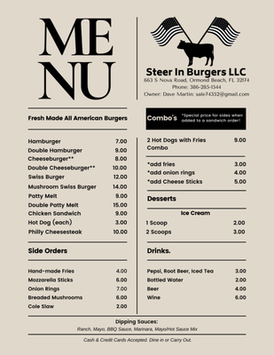 Menu photo 3 Steer In Burgers Ormond Beach, FL