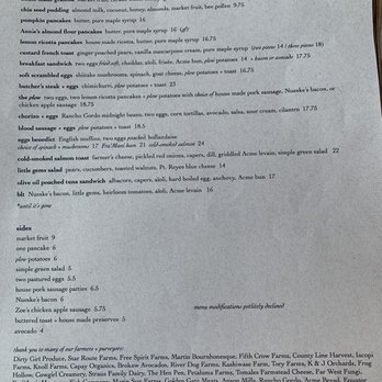 Plow - Menu - Breakfast & Brunch Near Me - San Francisco, California