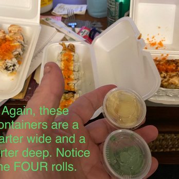 Crazy Sushi - Sushi rolls in background; tiny containers in foreground. - Sushi Bars Near Me - Rocklin, California Crazy Sushi - Sushi rolls in background; tiny containers in foreground. - Sushi Bars Near Me - Rocklin, California