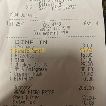 Parc - The price we got on the receipt without anyone telling us beforehand of the change in price - New American Near Me - Detroit, Michigan