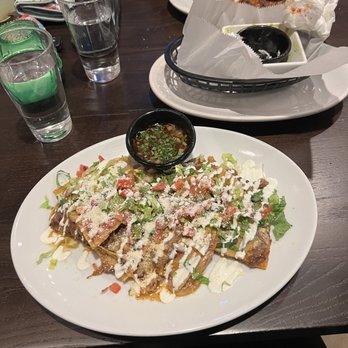 Salsitas Grill - Birria quesadilla and Salmon burger behind. - Tacos Near Me - La Plata, Maryland