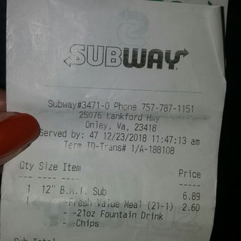 Subway - a person holding a receipt in their hand - Sandwiches Near Me - Onley, Virginia Subway - a person holding a receipt in their hand - Sandwiches Near Me - Onley, Virginia