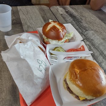Corky's Dogg House - Turkey burger, on a pretzel bun, and a cheeseburger. - Hot Dogs Near Me - Cedar Lake, Indiana