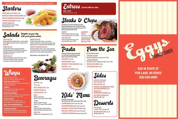 Menu photo 2 Eggys Diner Fox Lake, WI Menu photo 2 Eggys Diner Fox Lake, WI