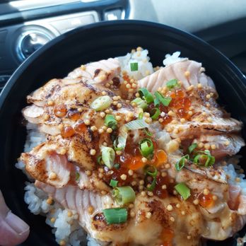 Poke Stop - Torched Salmon with golden goodies on top! - Hawaiian Near Me - Mililani, Hawaii Poke Stop - Torched Salmon with golden goodies on top! - Hawaiian Near Me - Mililani, Hawaii