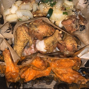 Fire Wings - Top to Bottom: Salt n Pepper; Lemon Pepper; Buffalo Stampede - Chicken Wings Near Me - San Bernardino, California Fire Wings - Top to Bottom: Salt n Pepper; Lemon Pepper; Buffalo Stampede - Chicken Wings Near Me - San Bernardino, California