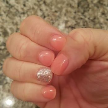 Pro Nails - First visit: Acrylic overlay with color-change coral/pink polish and a silver glitter accent nail (gel polish) - Nail Salons Near Me - Pooler, Georgia