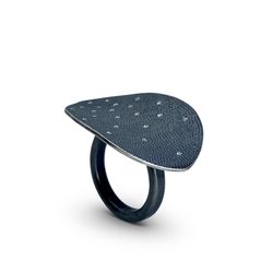 Ayesha Studio Jewelry - Oxidized sterling silver leaf ring with diamonds by Ayesha Mayadas