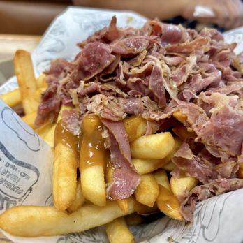 The Hat - Wet fries with gravy, added pastrami. - American Near Me - Pasadena, California The Hat - Wet fries with gravy, added pastrami. - American Near Me - Pasadena, California