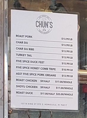 Menu photo 3 Chun's Meat Market Honolulu, HI
