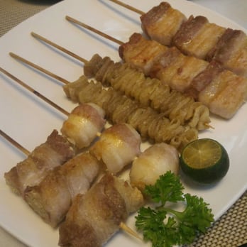 Azami - Azami Emoji Bacon, Bacon wrapped Quail Eggs, Kawa (chicken skin) and Butabara :) - Sushi Bars Near Me - Makati, NCR