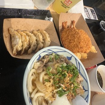 Marugame Udon - #3 with poached egg , gyoza & shrimp tempura & potatoe and refreshing drink - Japanese Near Me - Rancho Cucamonga, California Marugame Udon - #3 with poached egg , gyoza & shrimp tempura & potatoe and refreshing drink - Japanese Near Me - Rancho Cucamonga, California