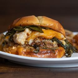 On A Bun - 4th Ave with beef, collards, Mac & cheese