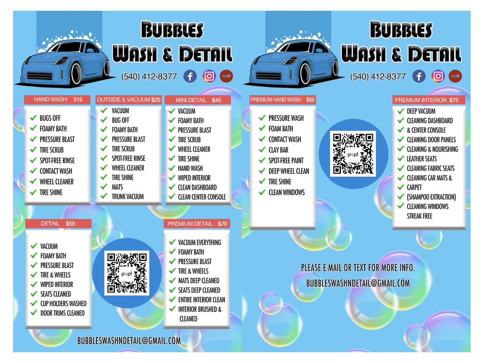 BUBBLES WASH & DETAIL Updated May 2024 Request a Quote