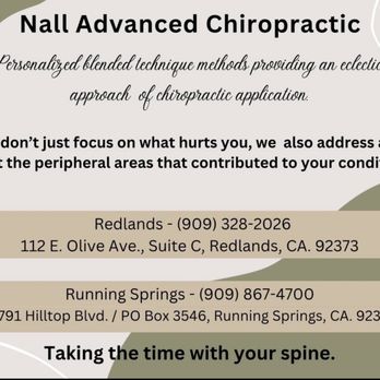 Nall Advanced Chiropractic - 2 locations now available - Chiropractors Near Me - Running Springs, California Nall Advanced Chiropractic - 2 locations now available - Chiropractors Near Me - Running Springs, California