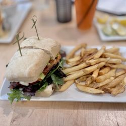 Atlantic Food And Spirits - Salmon BLTA and perfect, fresh cut fries