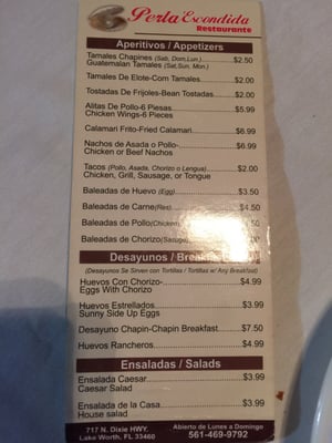 Menu photo 5 Perla Escondida Lake Worth, FL