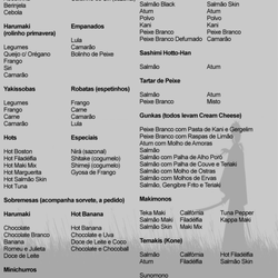 Maki Mix Vila da Penha - Itens do nosso rodízio !!! (podem ser alterados sem aviso prévio).