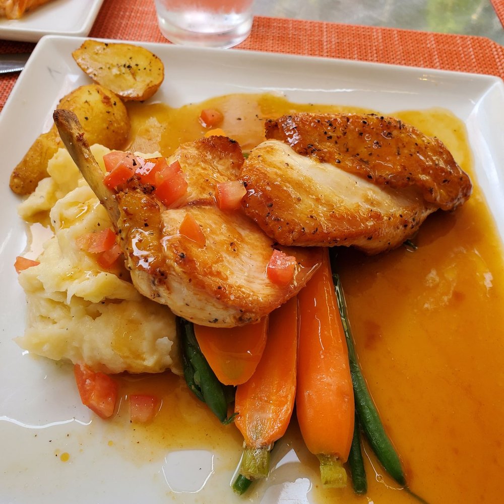 Garden Cafe - Crispy chicken breast with mashed potatoes and au jus - American Near Me - Washington, DC, District of Columbia Garden Cafe - Crispy chicken breast with mashed potatoes and au jus - American Near Me - Washington, DC, District of Columbia