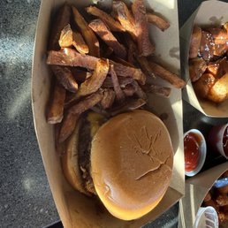 Jalapeño popper burger and fries Jalapeño popper burger and fries