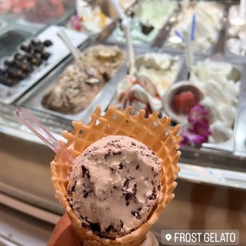 Frost Gelato - Stracciatella on waffle cone just missing the European views - Gelato Near Me - Scottsdale, Arizona Frost Gelato - Stracciatella on waffle cone just missing the European views - Gelato Near Me - Scottsdale, Arizona