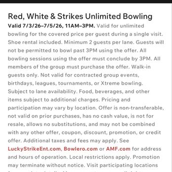 Bowlero Mandarin - False advertisement from the Bowlero site when the actual promotion was 15.99 for two hours. - Bowling Near Me - Jacksonville, Florida