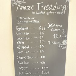 Amaze Threading - Current services provided with price list.