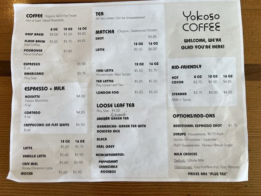 Menu photo 2 Yokoso Coffee Los Osos, CA Menu photo 2 Yokoso Coffee Los Osos, CA