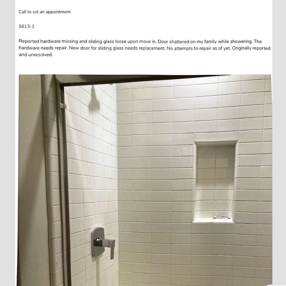 Anden - This sliding  shower door fell off and they never fixed it. My kids were almost killed. They made no haste to fix or apologize. - Apartments Near Me - San Marcos, California