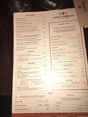 Menu photo 5 Great American Steakhouse Anthony, TX
