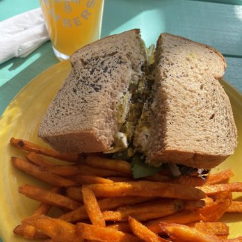 Hobbit Cafe - Dwalin Sandwich- So delicious....curried chicken salad with sweet potato fries - Burgers Near Me - Houston, Texas Hobbit Cafe - Dwalin Sandwich- So delicious....curried chicken salad with sweet potato fries - Burgers Near Me - Houston, Texas