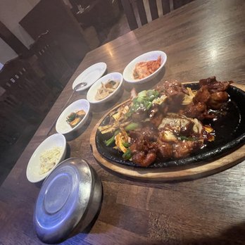 Choi's Korea & Wing - Spicy pork with banchan. - Korean Near Me - Charlotte, North Carolina