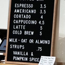 Natuur - Coffee bar menu