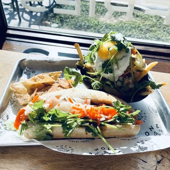 Lone Wolf Banh Mi - Banh Mi Kung Pao Pork & Kimchi Fries *Easy Egg - Vietnamese Near Me - Tulsa, Oklahoma